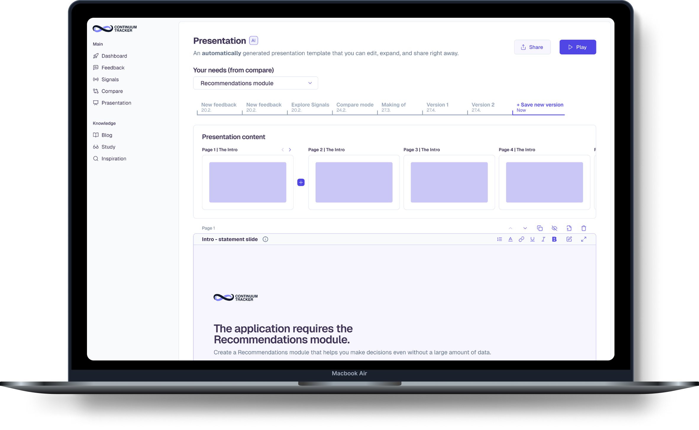 Prezentace rozsahu projektu v Continuum Tracker